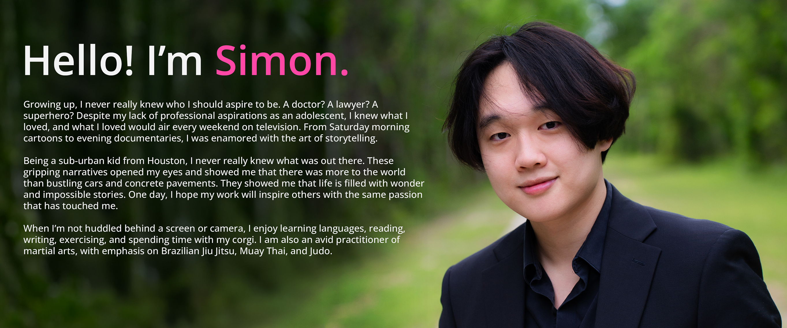 Simon's About Me Hero.