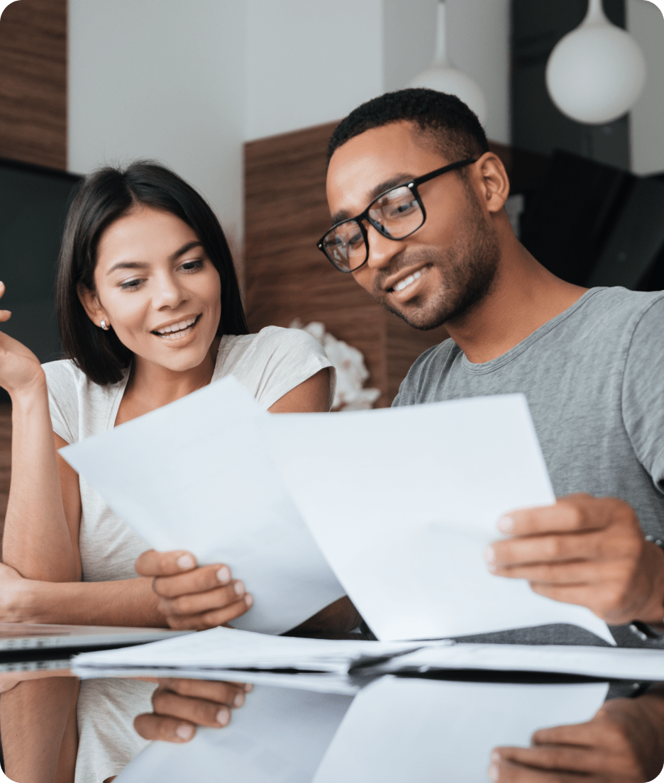 Two employees looking at screenshot