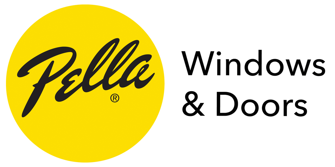 Pella logo with black script text inside a yellow circle next to the words Windows & Doors in black.