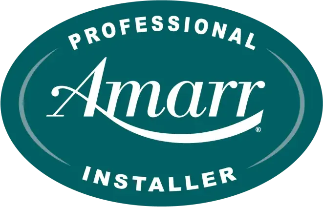 Amarr logo with the words Professional Installer in white on a dark green oval background.