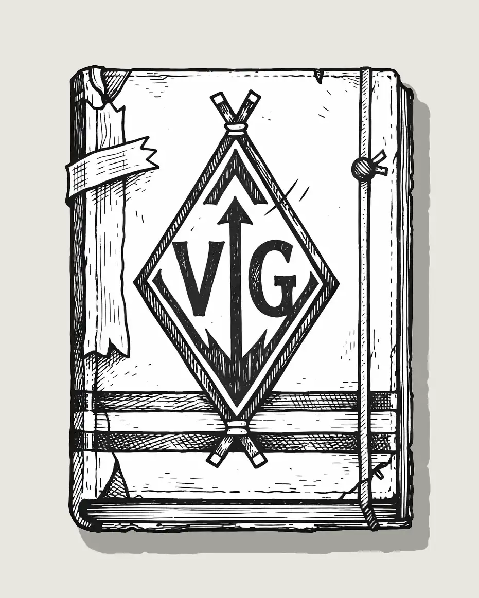 Sketch of a book with VG on the cover and an upward arrow
