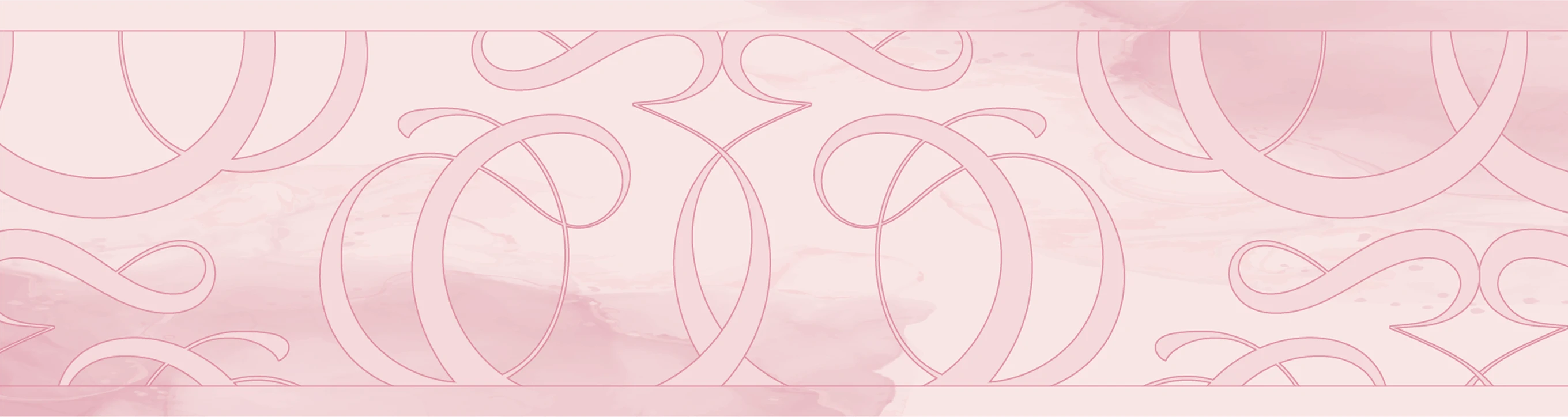 Abstract pink decorative pattern with swirling, looping lines on a soft watercolor background.