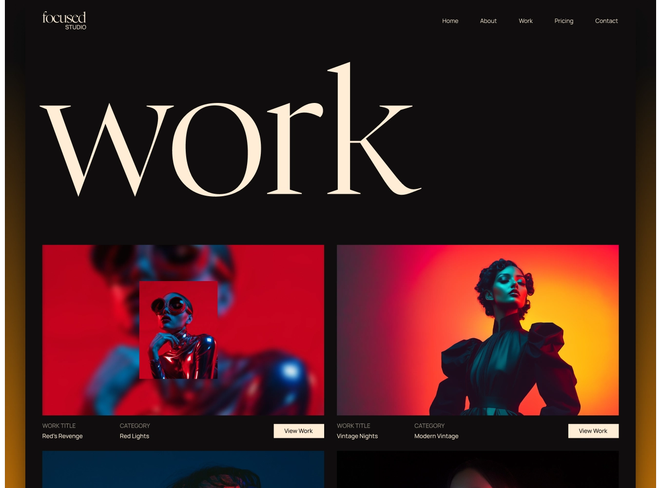 Focused Webflow Template work page preview with blur effect on item