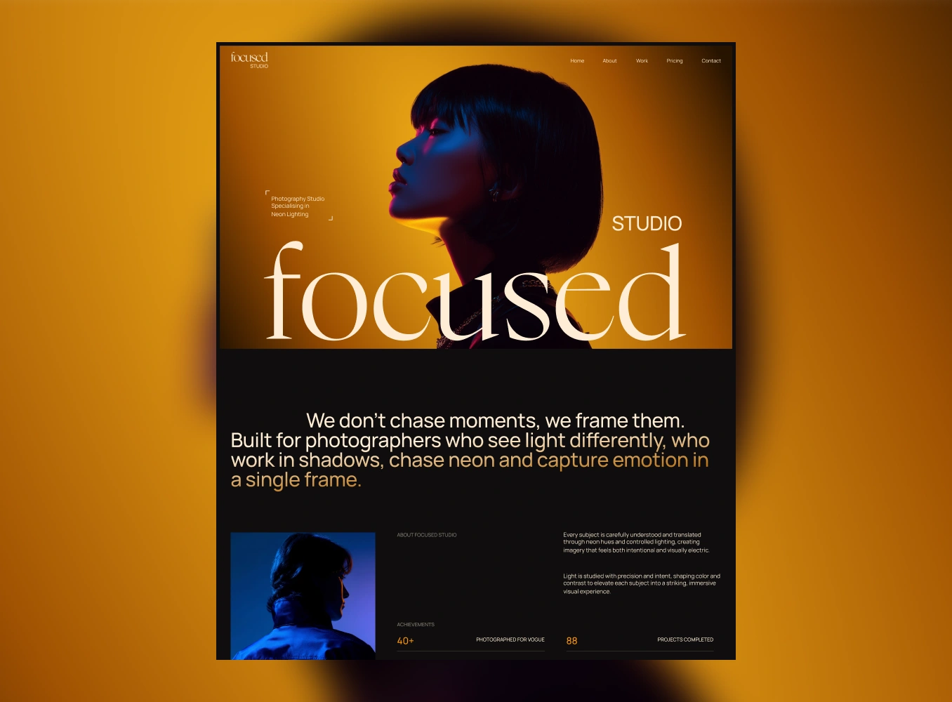Focused Webflow Template home page preview with large font