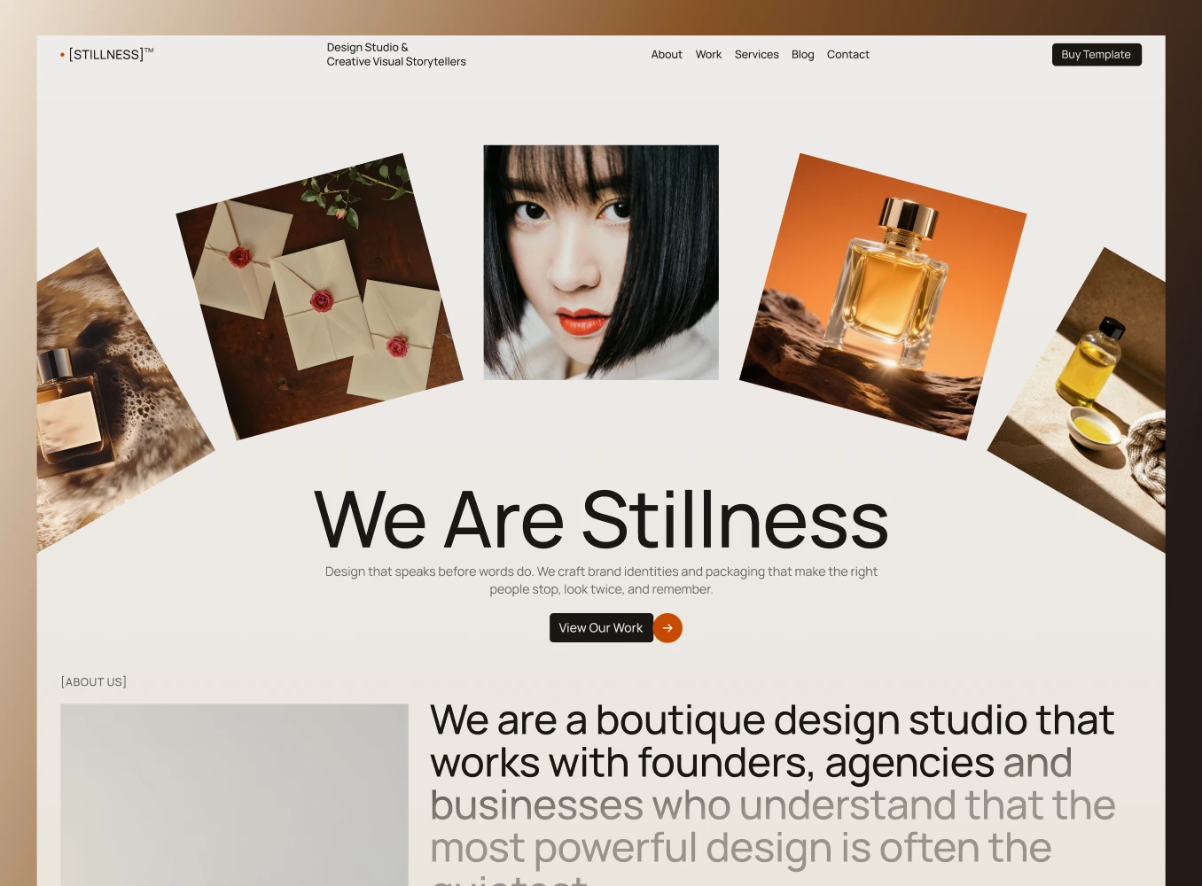 Stillness Webflow Template home page preview showing gallery of images