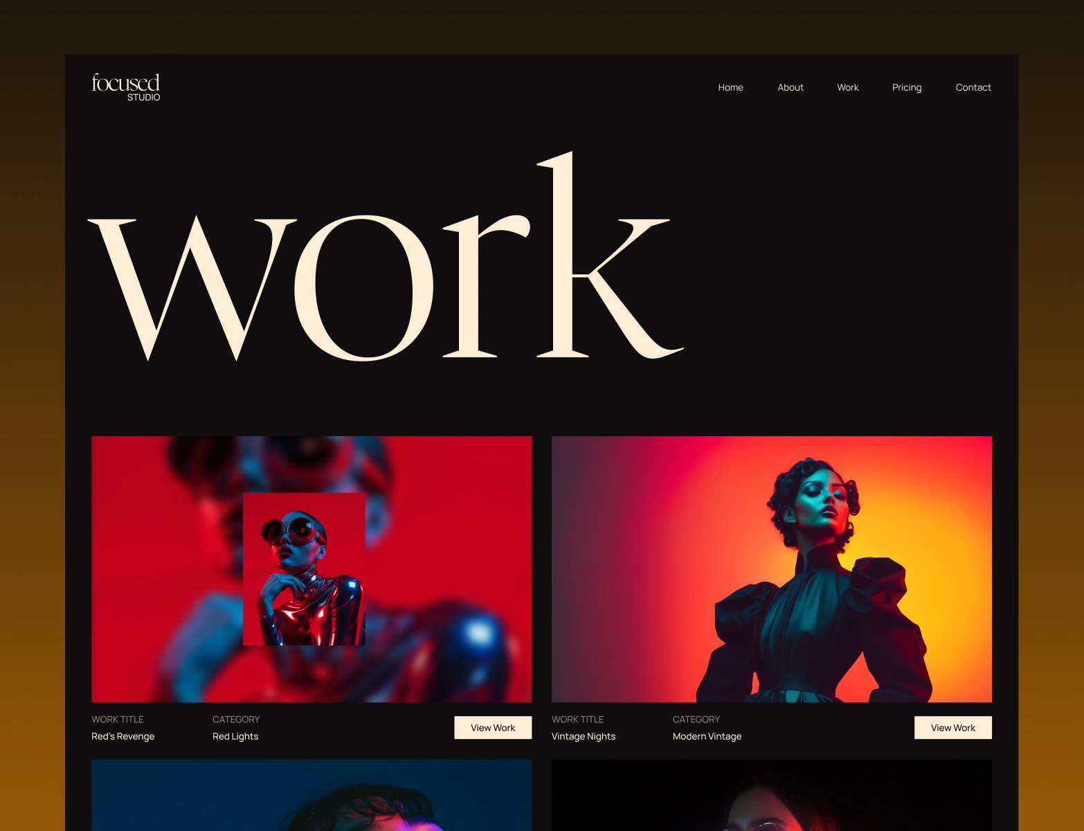 Focused Webflow Template work page preview with blur effect on item