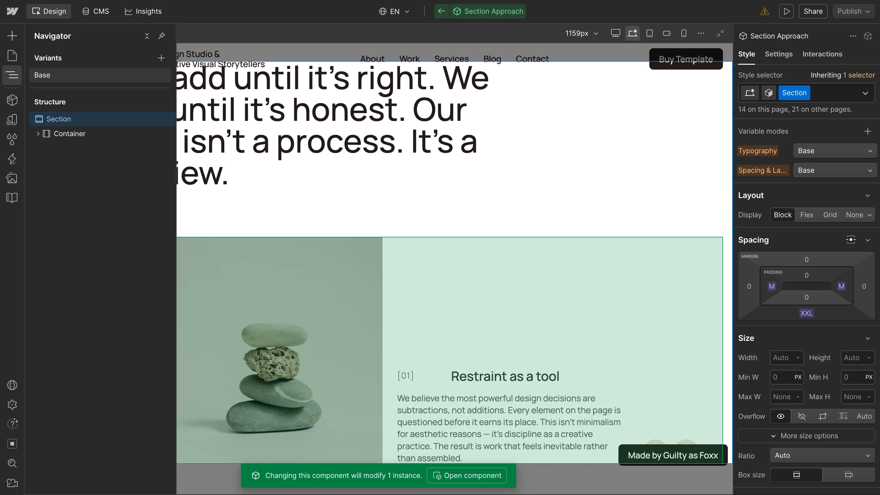 Variable setup of Stillness Webflow Template by Guilty as Foxx