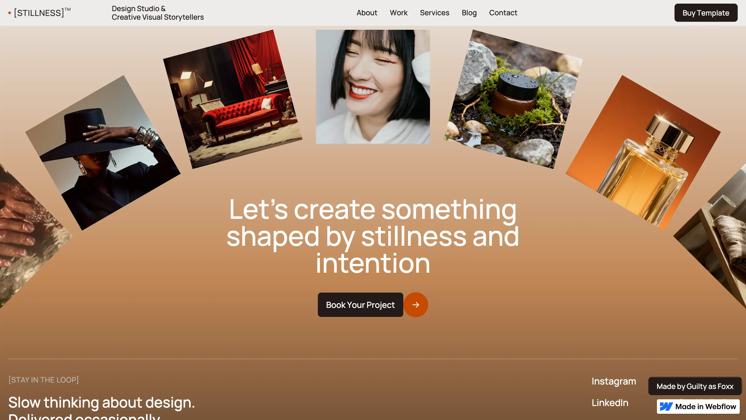 Footer gallery section made with editable component in Stillness Webflow Template created by Guilty as Foxx