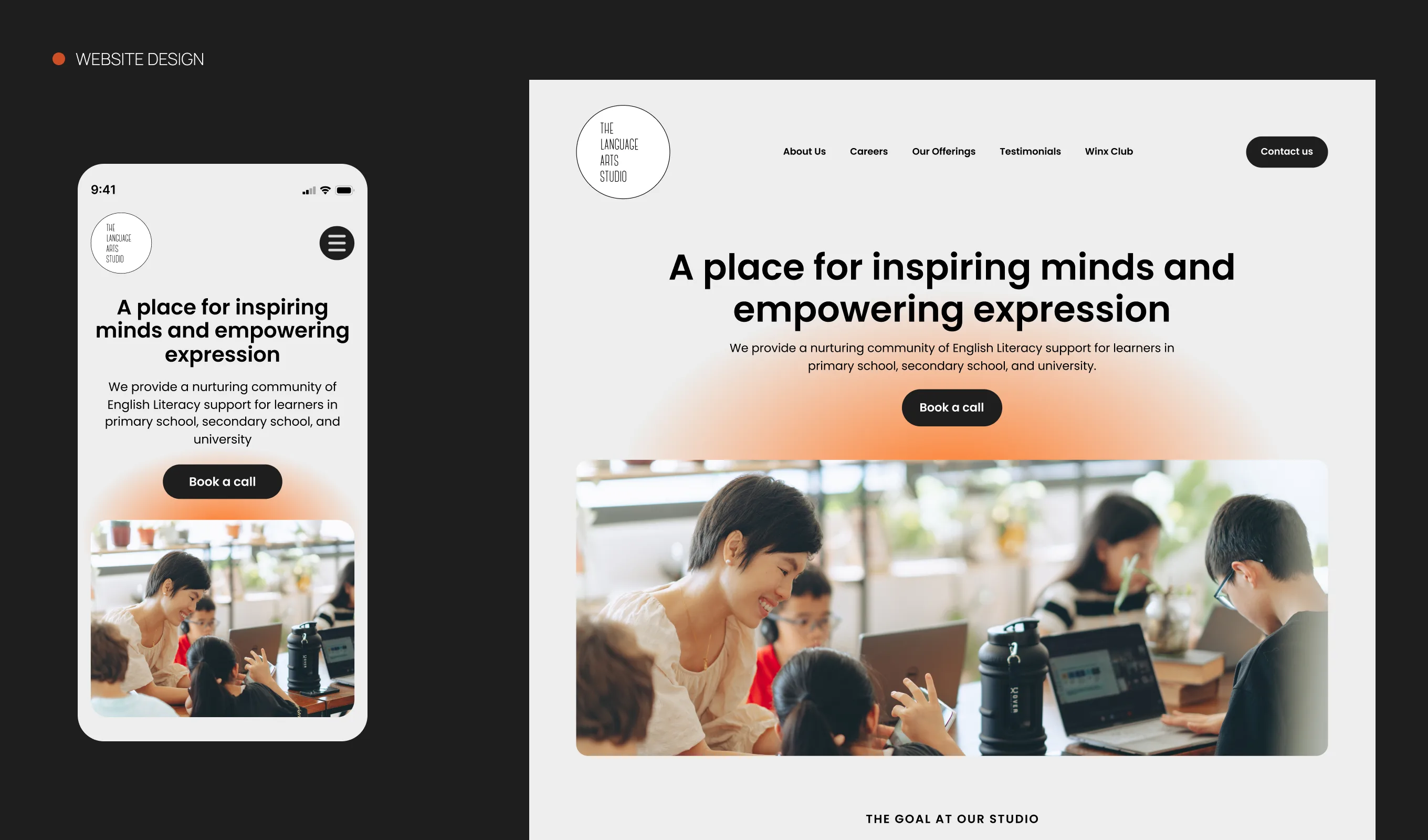 mobile and desktop design for the language arts studio front page