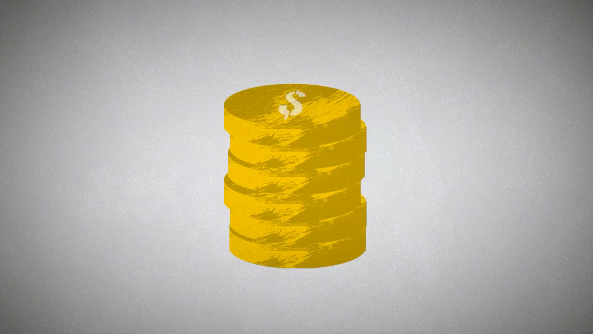 Stack of stylized gold coins with a dollar sign on the top coin on a gray background.