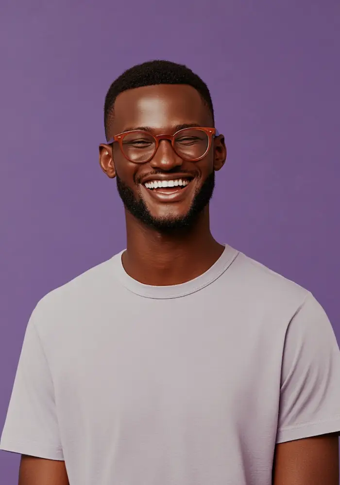 Man with light purple background