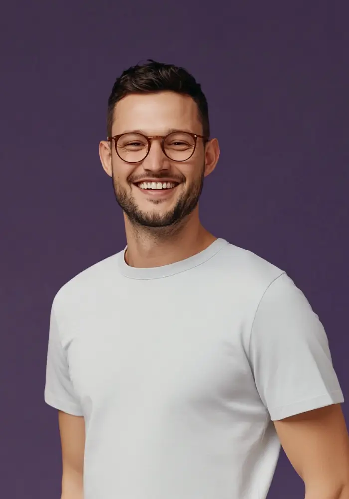 Man with purple background