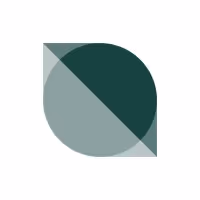 Abstract geometric logo with overlapping dark green and gray shapes forming a rounded square and triangle.