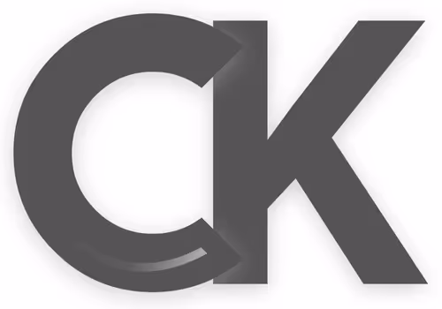 Minimalist black lowercase 'c' next to a larger black uppercase 'K' on a white background.