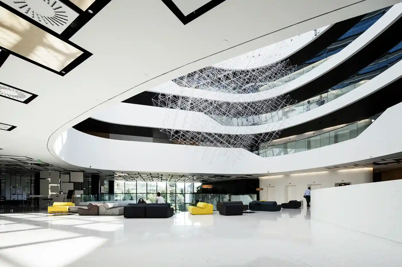 Lone white curved atrium above the lobby