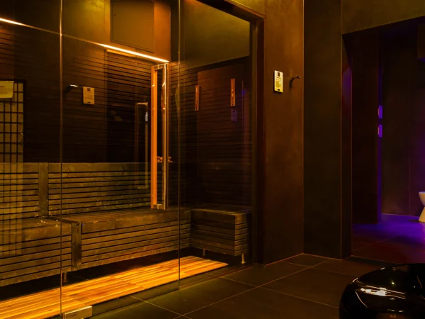 Gospoja wooden sauna with lit benches