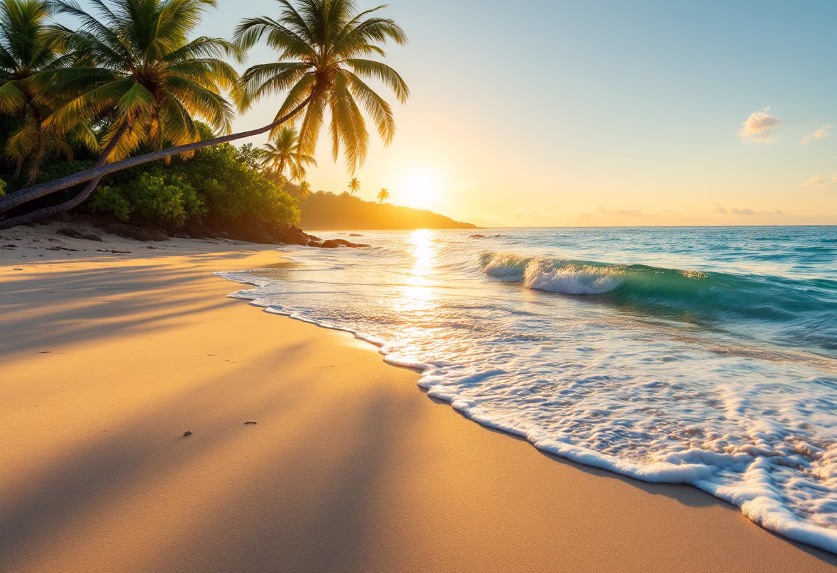 image of a serene beach destination at sunrise