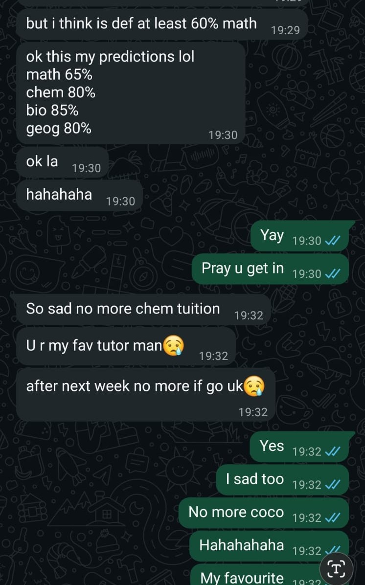 Student testimonial sharing success in O-Level Chemistry tuition