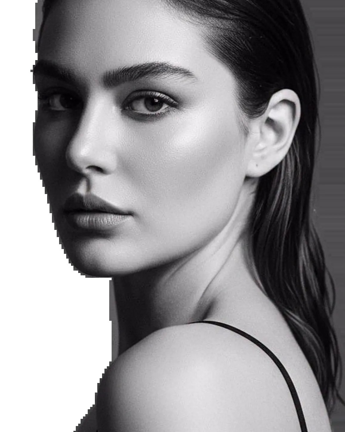 Black and white studio portrait of Sahar Ghoreyshi