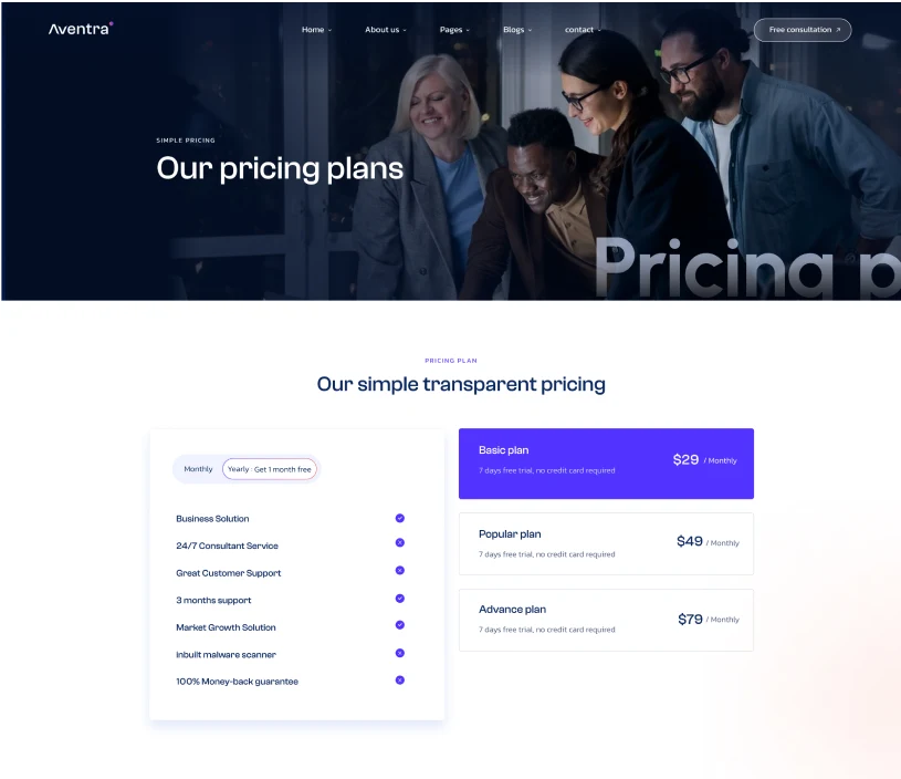 pricing page