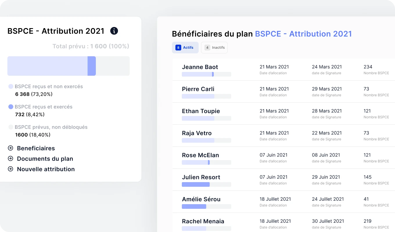 Suivi vesting et exercices