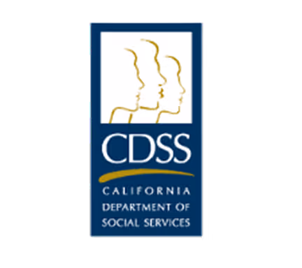 Logo of California Department of Social Services with three stylized profile faces in gold above the acronym CDSS on a blue background.