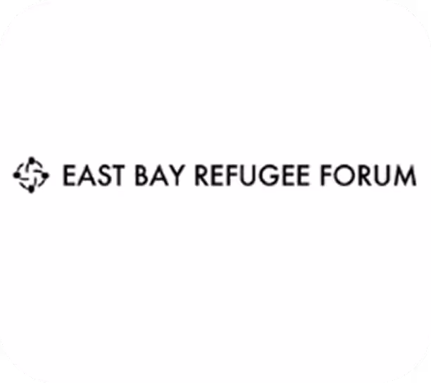 Logo of East Bay Refugee Forum with geometric symbol to the left.