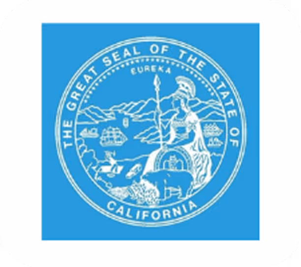 The Great Seal of the State of California featuring a seated female figure holding a spear, a bear, a miner, ships, mountains, and the word 'Eureka'.