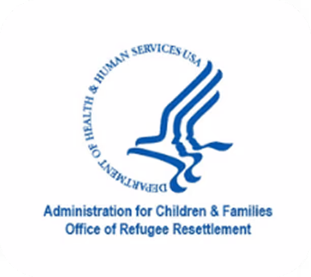 Logo of the U.S. Department of Health & Human Services with text Administration for Children & Families Office of Refugee Resettlement.