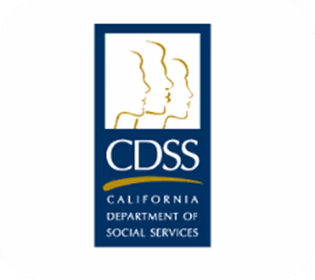 Logo of the California Department of Social Services featuring three abstract golden profiles and the acronym CDSS.