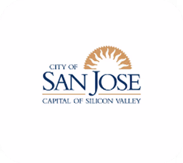 Logo for the City of San Jose with a stylized golden sun and text 'CITY OF SAN JOSE CAPITAL OF SILICON VALLEY'.