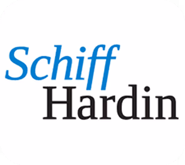 Schiff Hardin company logo with Schiff in blue and Hardin in black text on a white background.
