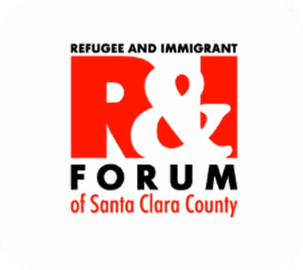 Logo of the Refugee and Immigrant Forum of Santa Clara County with large red letters R&I and black and red text.