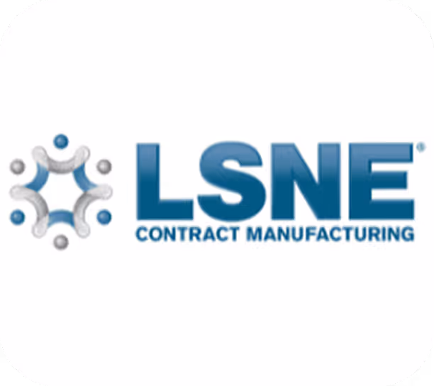 LSNE Contract Manufacturing company logo with an abstract circular design.