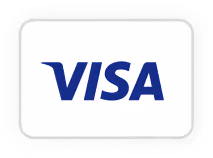 Visa credit card logo in blue letters on white background.