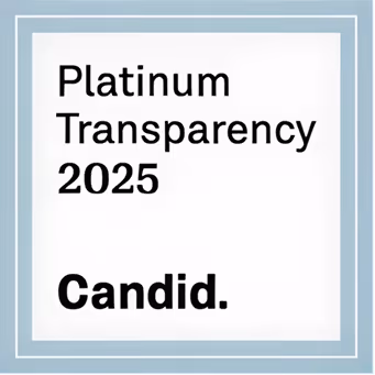 Text reading 'Platinum Transparency 2025 Candid.' inside a square with a blue border.