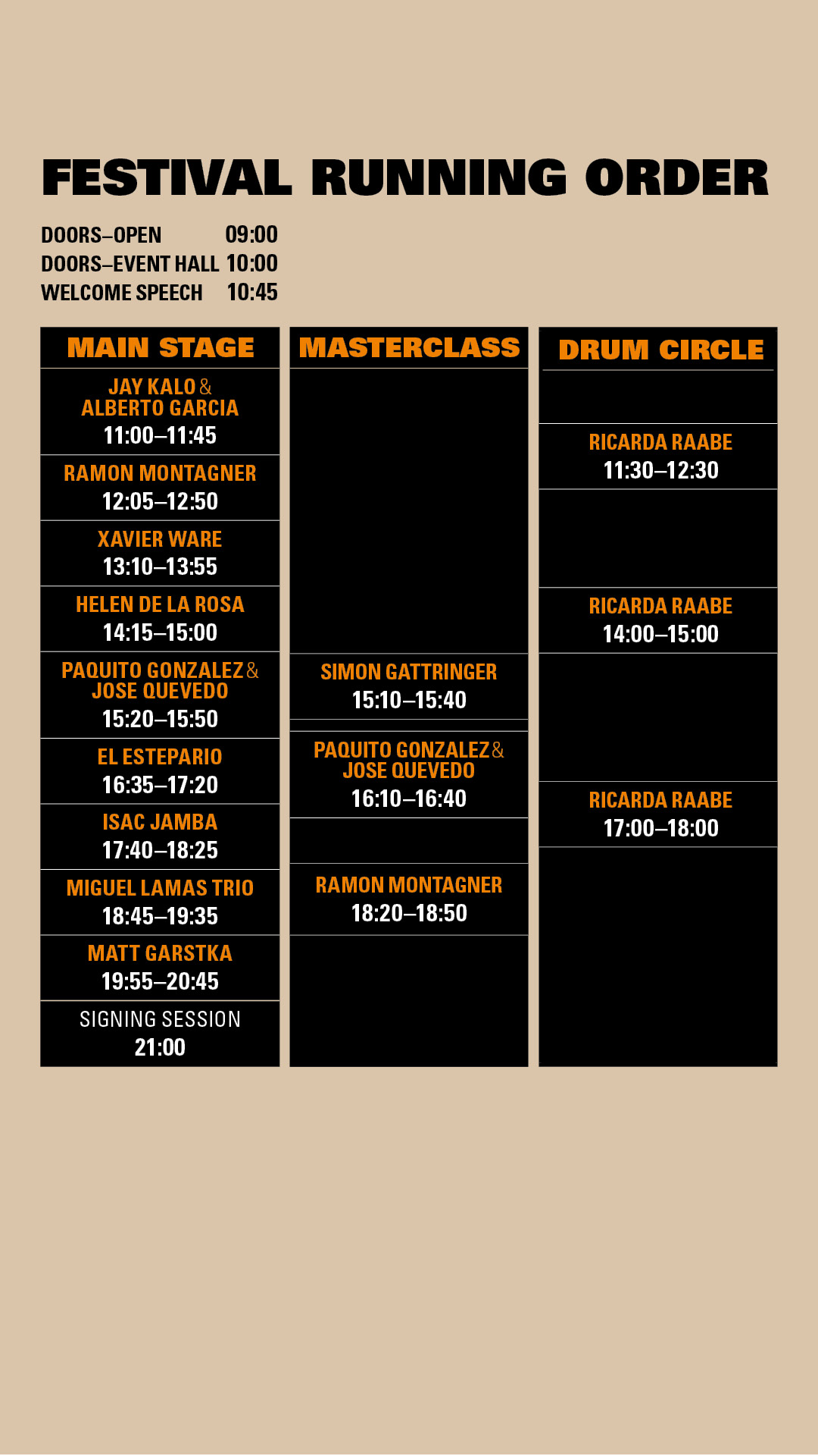 running order drum festival 2026
