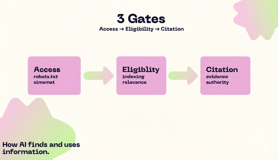 The 3 gates for an LLM to cite you: access, eligibility, and citation fit