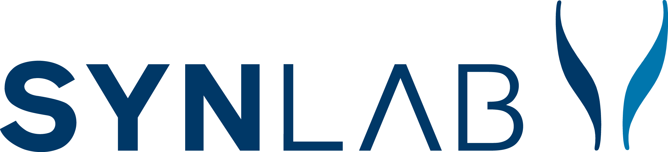 SYNLAB company logo with stylized blue flame-like shapes next to the text.