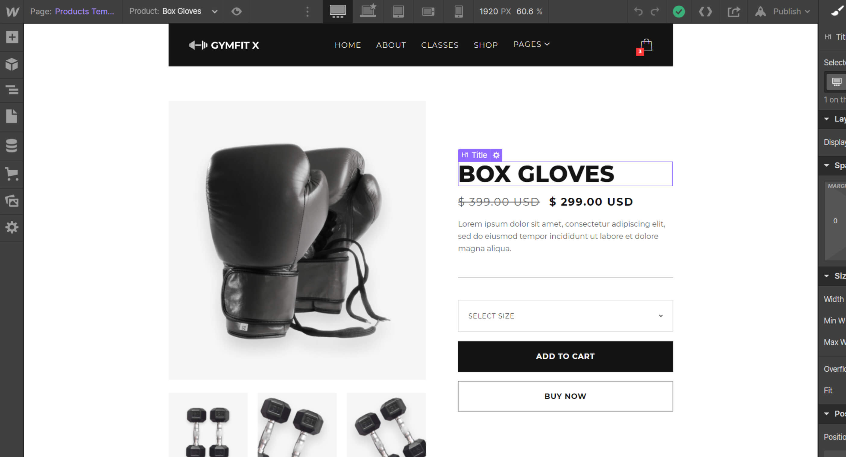 eCommerce Page- Gymfit X Webflow Template