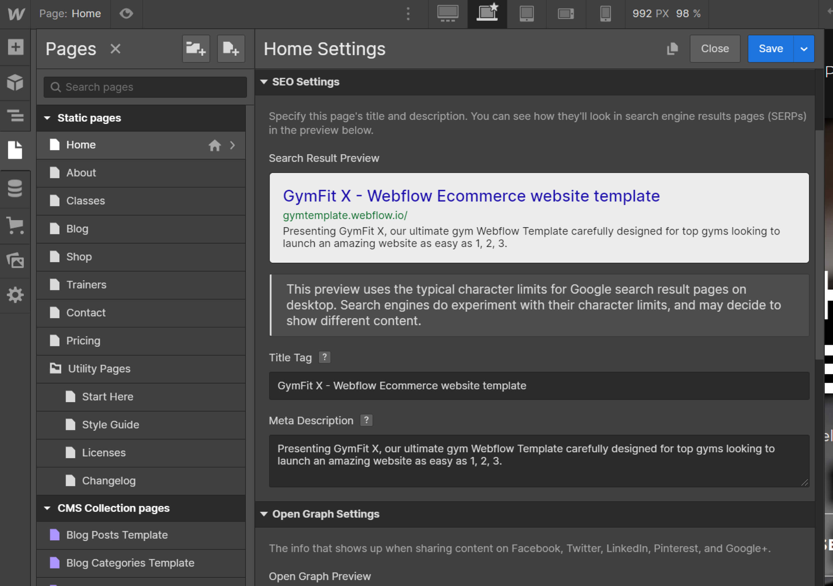 SEO- Gymfit X Webflow Template