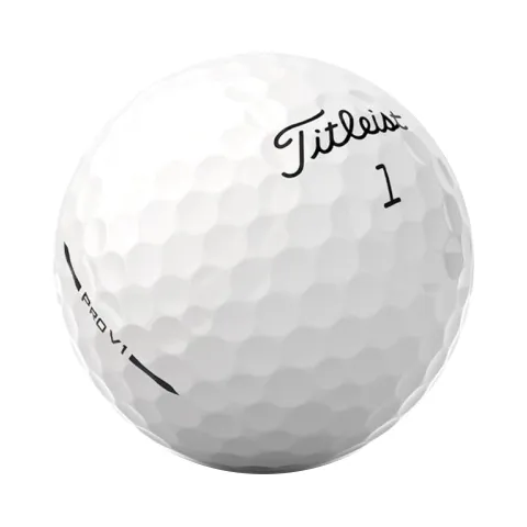 White Titleist Pro V1 golf ball with dimples and the number 1 printed on it.