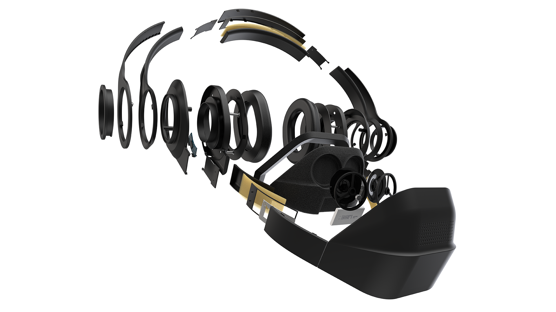 KeyShot rendering showing a detailed disassembly of the final design.