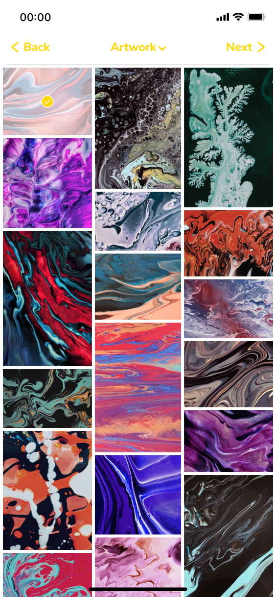 Browsing screen for selecting artwork from personal files.