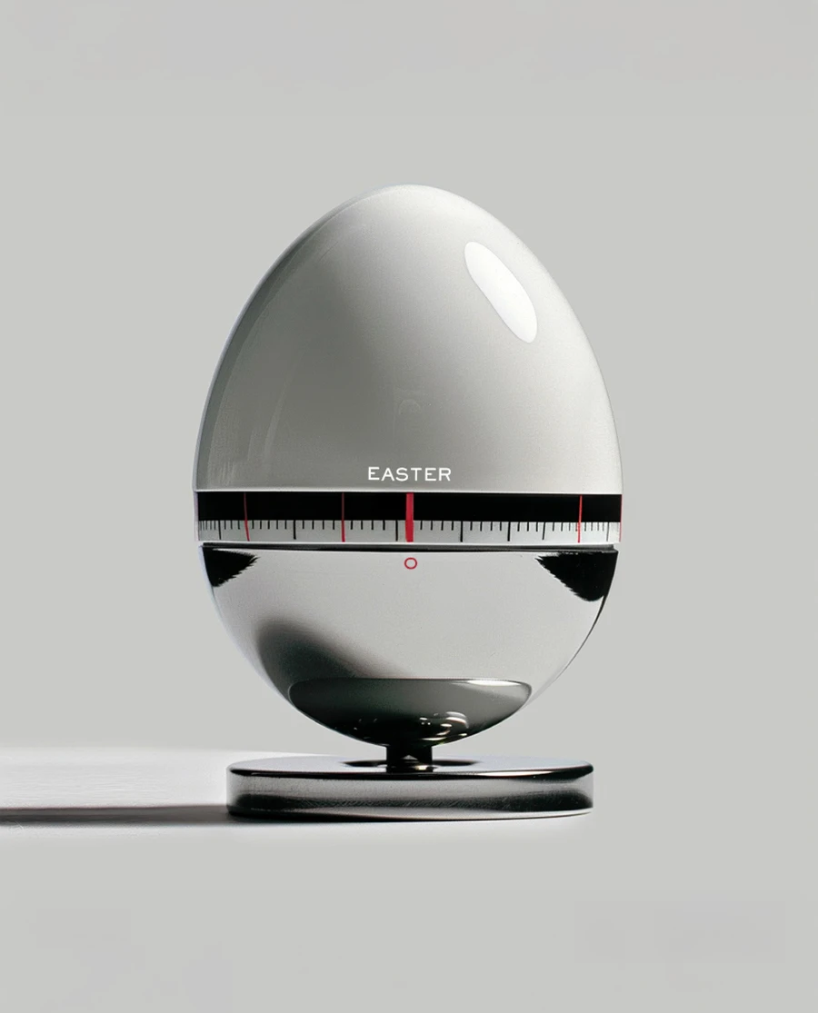 Grey egg-shaped product on minimalist stand, studio still life — AI product advertising photography by SQUAD, Detroit AI Production House
