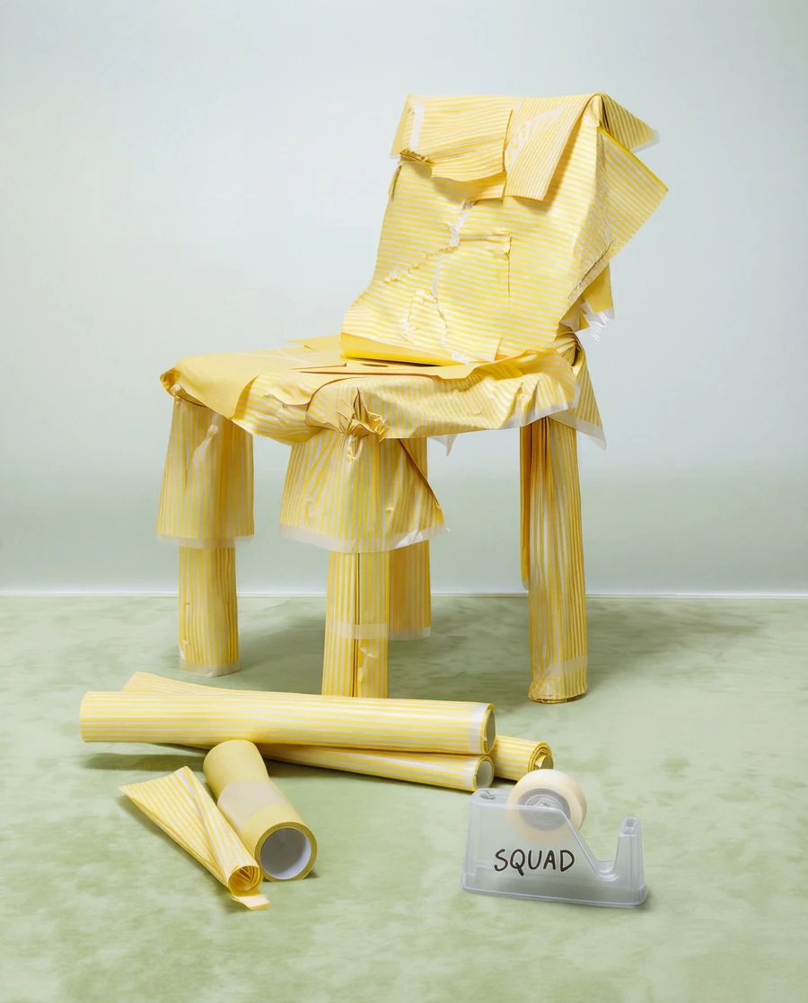 Abstract draped paper chair-like sculpture, still life — AI product advertising photography by SQUAD, Detroit AI Production House