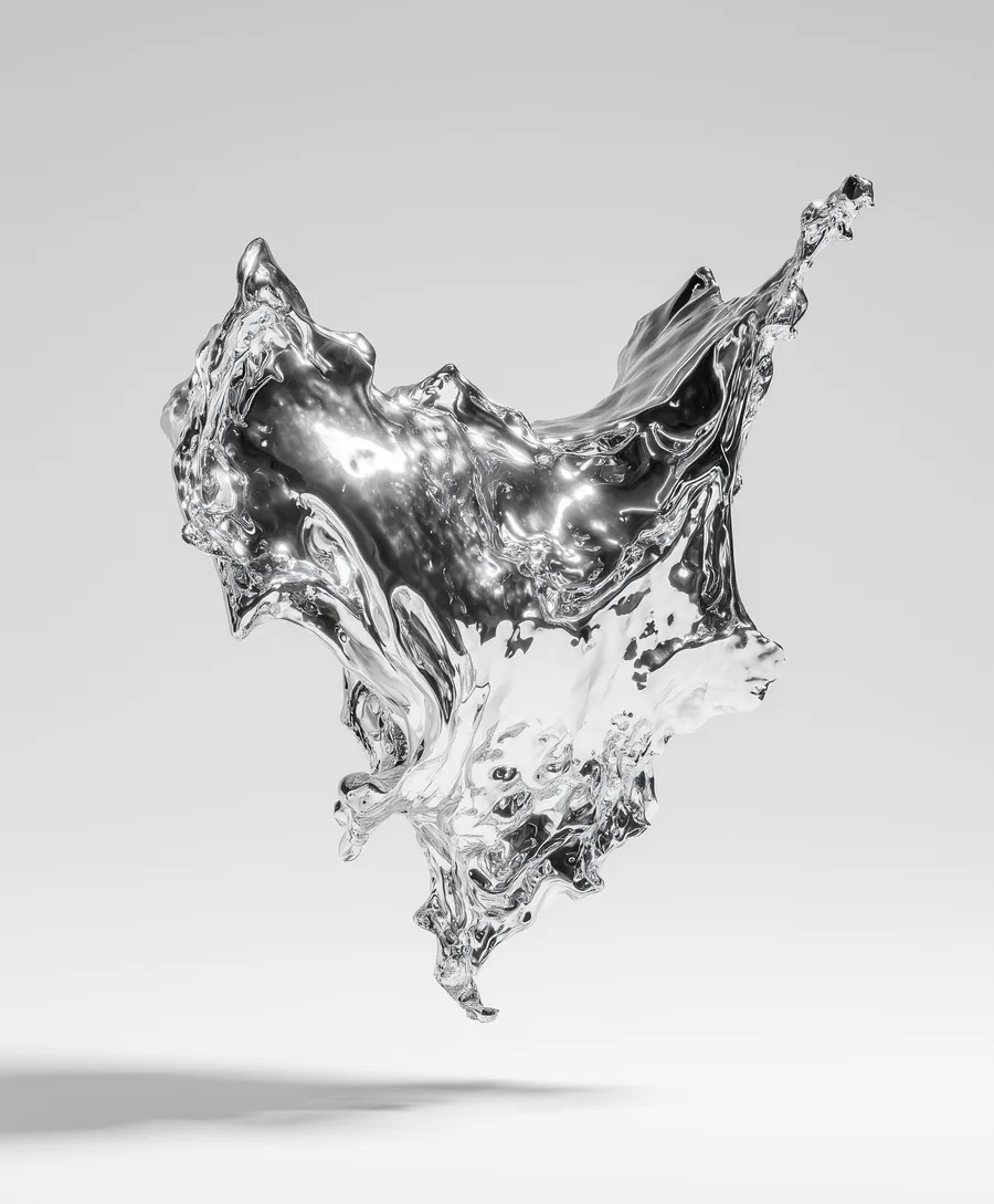 Abstract black-and-white splash sculpture resembling a bird in flight — 3d product visualization by Detroit AI Production House, image generation & art direction by Pierrick Jégou