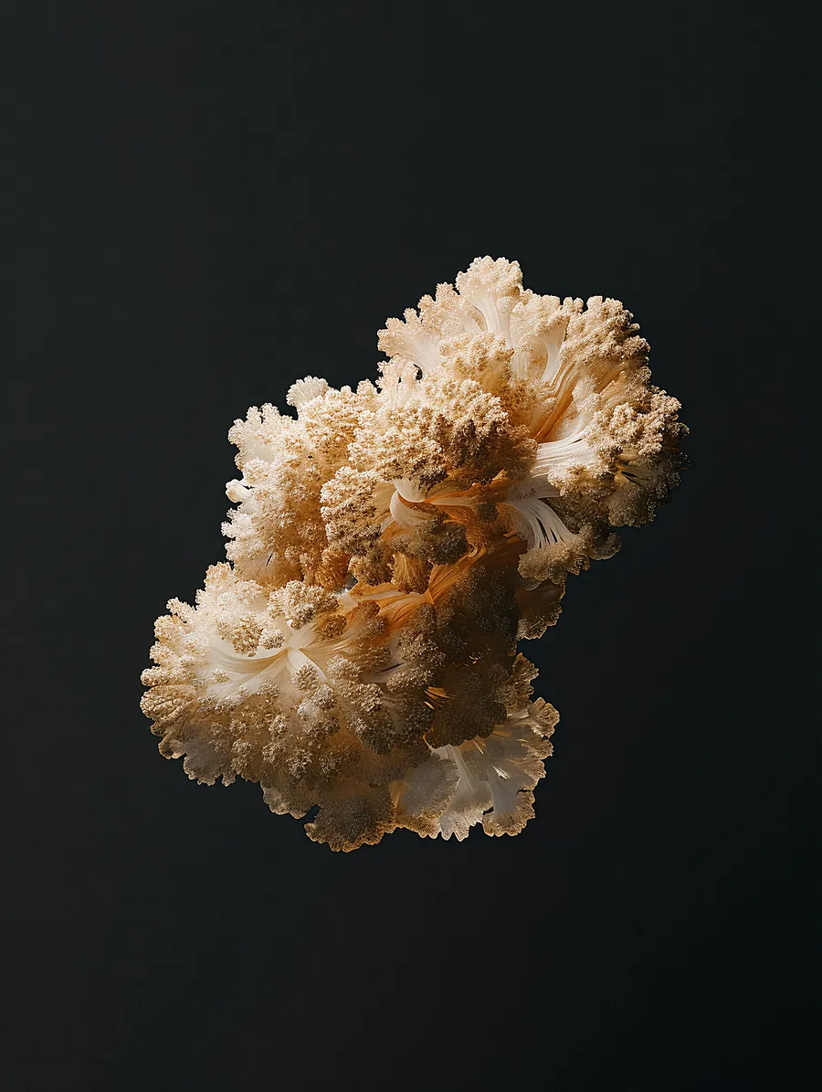 Abstract cream-colored organic coral-like sculpture — 3d product visualization by Detroit AI Production House, image generation & art direction by Pierrick Jégou