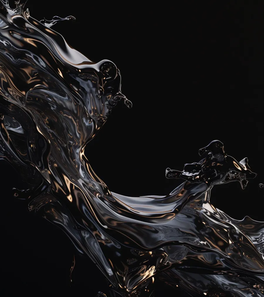Abstract swirling black liquid form against a dark background — 3d product animation by Detroit AI Production House, image generation & art direction by Pierrick Jégou