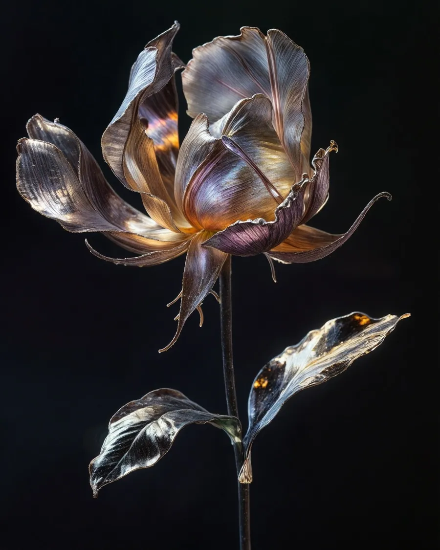 Delicate glass flower sculpture with crystal petals — 3d product visualization by Detroit AI Production House, image generation & art direction by Pierrick Jégou